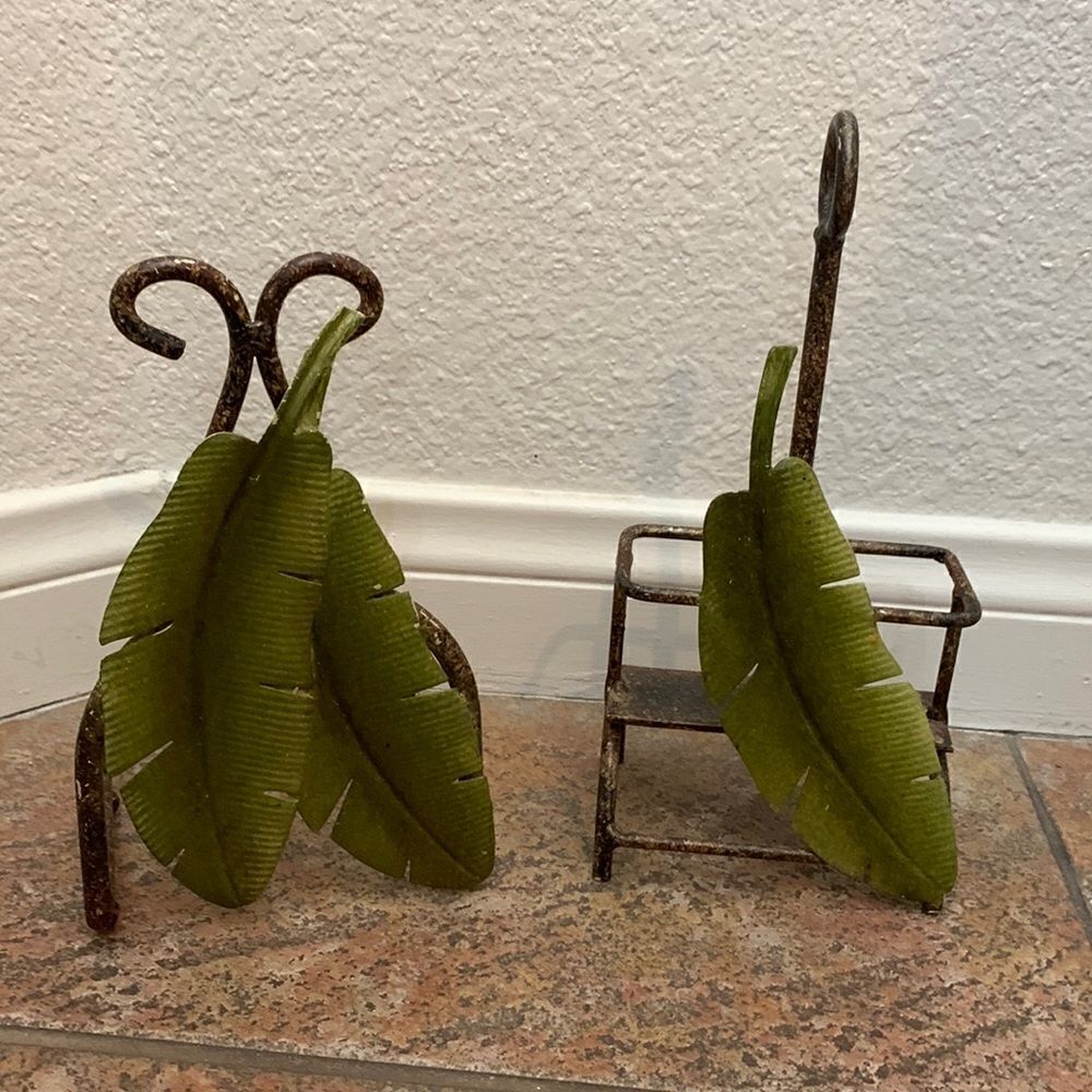 Palm Tree Green Fronds Kitchen Metal Napkin Vase Holder Salt Pepper Oil Holder